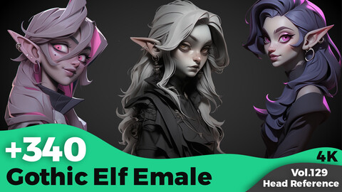 +340 Stylized Gothic Elf Female Head Reference(4k)