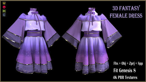 3D fantasy female dress (FBX+ OBJ+ ZPRJ+ SPP)