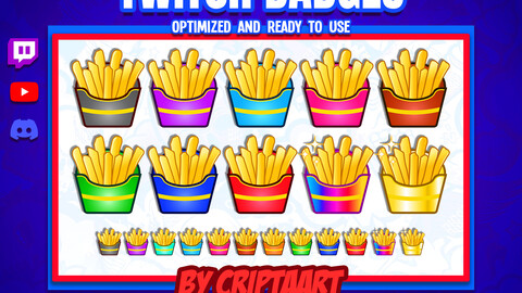 French fries Twitch badges, potato bit badges, junk food, cheers, channel points, items for stream, discord, youtube, kick, tiktok