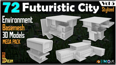 72 Futuristic City Environment Basemesh 3D Models | Stylized | Vol 5