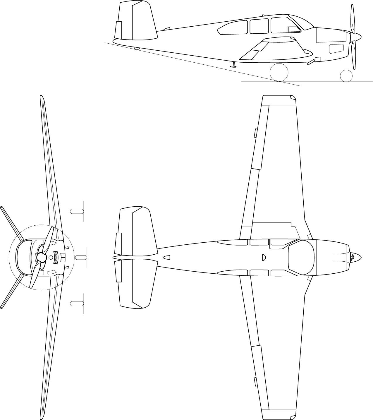 ArtStation - Beechcraft_V35B_Bonanza_3-view_line_drawing svg dxf vector ...