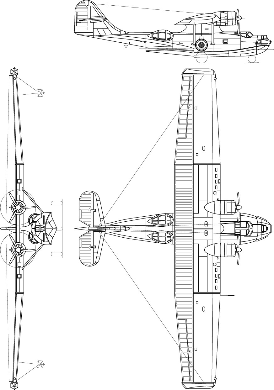 ArtStation - Consolidated_PBY-5A_Catalina_3-view_line_drawing svg dxf ...