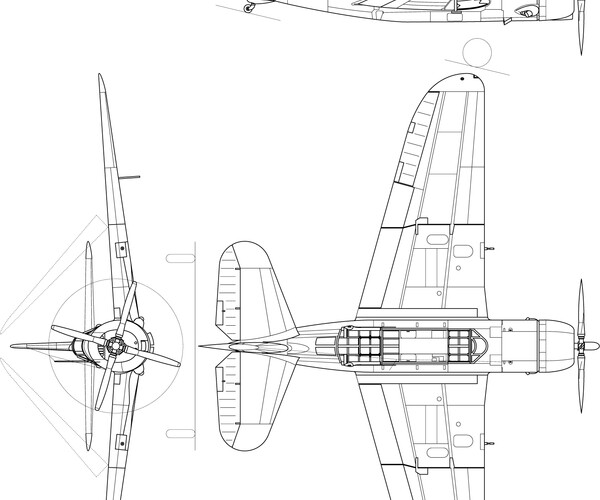 ArtStation - Curtiss_SB2C_Helldiver_3-view_line_drawing svg dxf vector ...