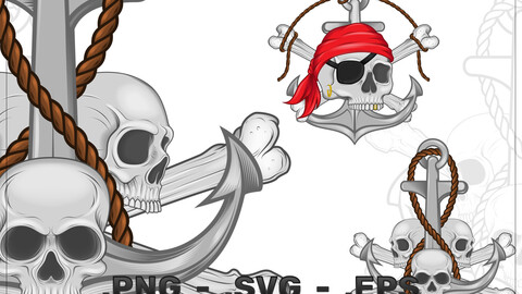 Pirate Skull Vector Design With Anchor