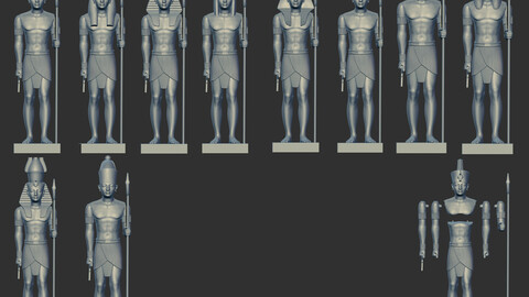 Egyptian Pharaoh statue multi heads poses 3d printable