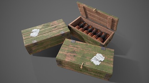 Sci-fi post apocalyptic crate of grenades