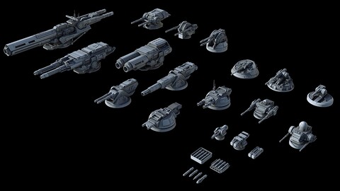 Sci-Fi Turret, Gun and Missiles Pack