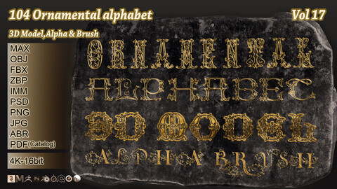 104 Ornamental alphabet 3D Model,alpha and brush vol 17