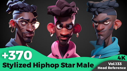 +370 Stylized HipHop Star Male Head Reference(4k)