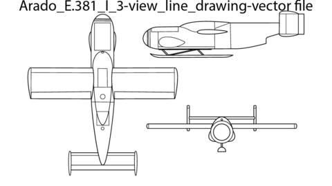 Arado E.381 I 3 view line drawing vector file