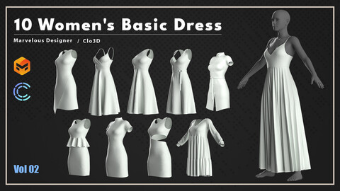 10 Basic Women's Dresses (Vol 02) - Marvelous Designer, OBJ, FBX - Genesis 8.1 Female Base