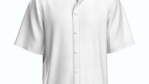 Mens White Colour Seersucker Knit fabric Button Down Shirt with Short Sleeves