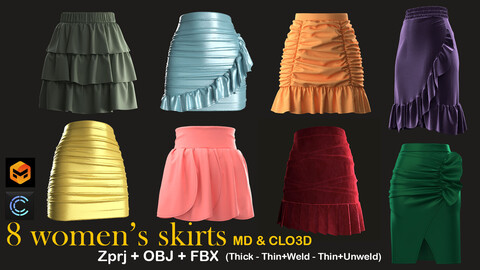 8 different women's skirt . Clo3D / MD Projects + OBJ + FBX