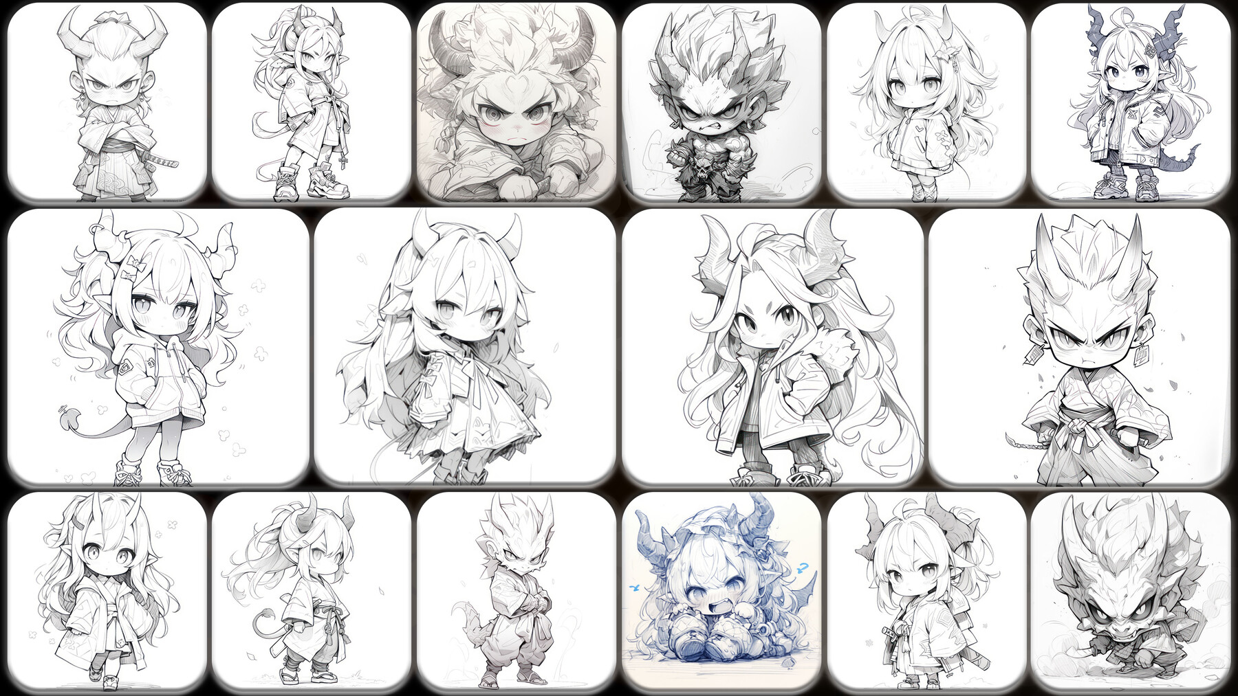 ArtStation - 200 Pencil Drawings of Manga Chibi Oni (Full Body ...