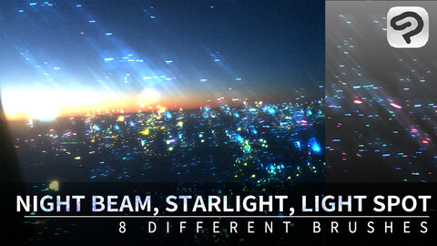 8 Night Beam, Starlight, Light Spot Brushes for ClipStudioPaint/36 PNG images