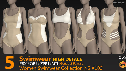 Women Swimwear Collection N2 #103 _ MarvelousDesigner/CLO Project Files+fbx+obj+mtl + Genesis8Female