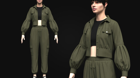 Corduroy Cropped Jacket Outfit 3d Model