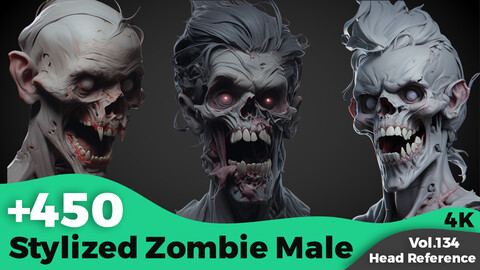 +450 Stylized Zombie Male Head Reference(4k)