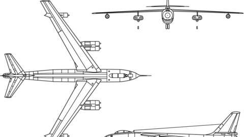 Boeing B-47A Stratojet 3-View line art-svg vector file