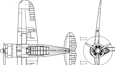 Brewster F2A-1 Buffalo 3-view line drawing-svg vector file