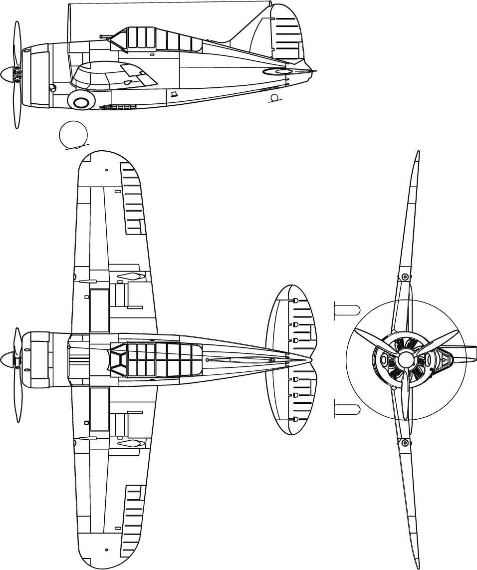 ArtStation - Brewster F2A-1 Buffalo 3-view line drawing-svg vector file ...