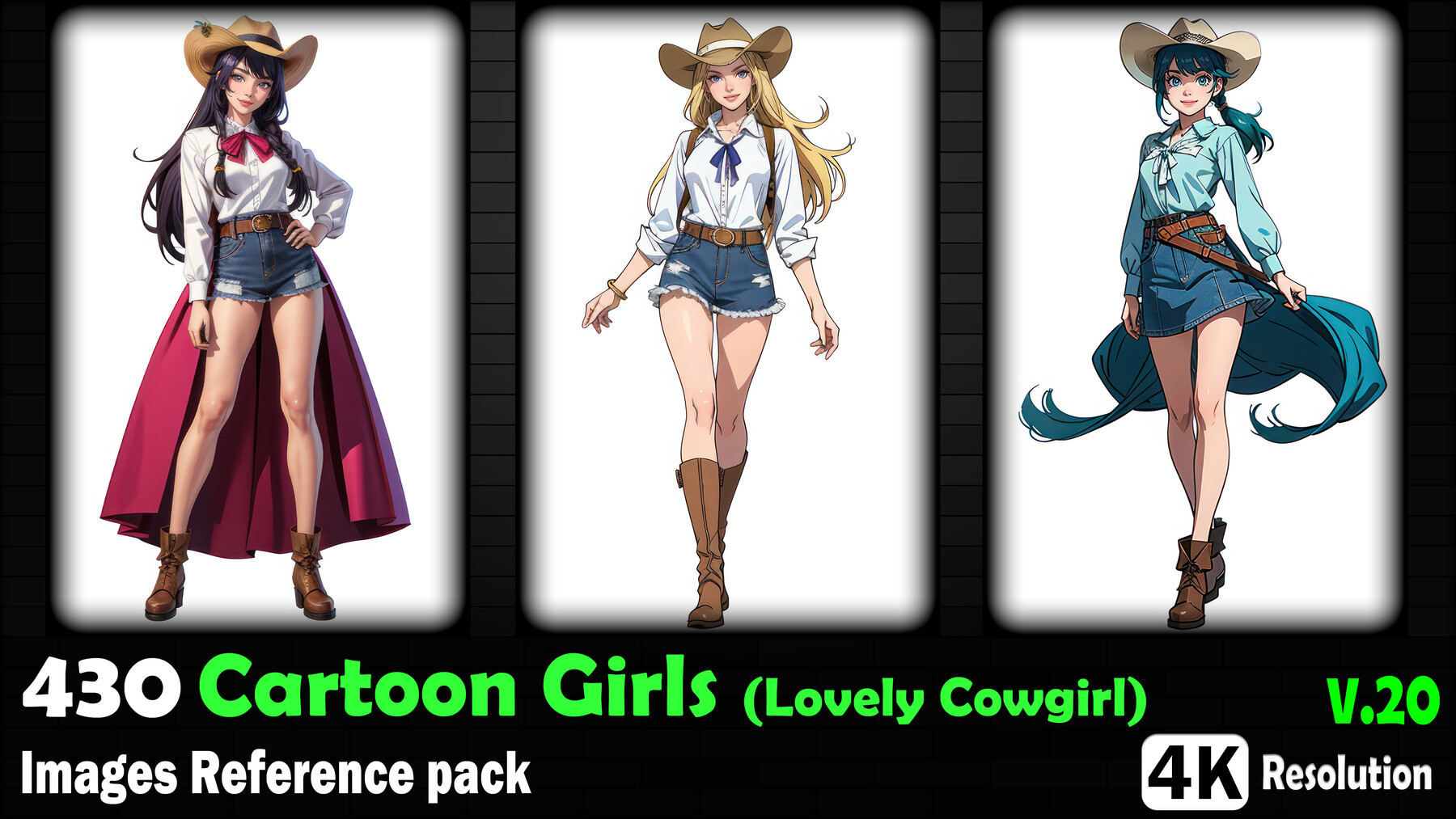 ArtStation - 430 Cartoon Girls (Lovely Cowgirl) Images Reference Pack - 4K  Resolution - V.20 | Artworks