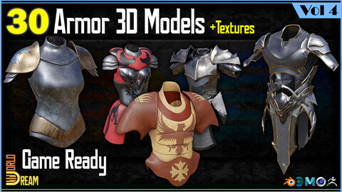 30 Armor 3D Models with Textures | Game Ready | Vol 4