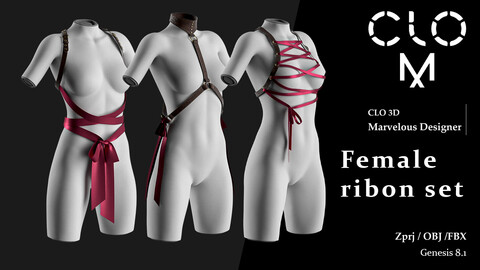 Female  ribon set / Marvelous Designer/Clo3D project file + OBJ + FBX