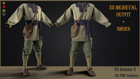 medieval renaissance male clothes + shoes (Fbx, Obj, Zprj, 4K PBR textures)