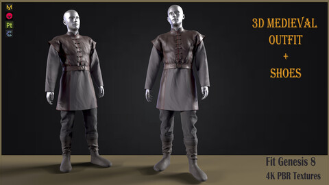 Medieval man outfit + shoes (Zprj+ Obj+Fbx +4K PBR textures)