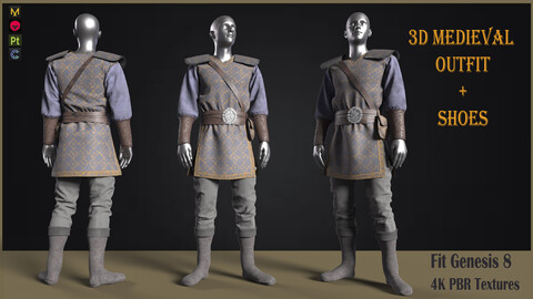 medieval renaissance male clothes + shoes (Fbx, Obj, Zprj, 4K PBR textures)