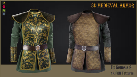 Medieval tunic renaissance character clothes (Fbx, Obj, Zprj , 4K PBR textures)