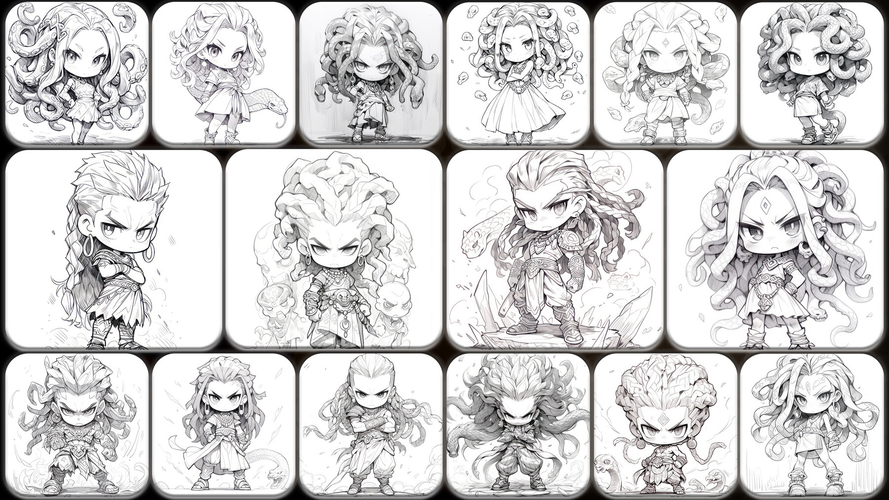 ArtStation - 200 Pencil Drawings of Manga Chibi Gorgon (Full Body ...