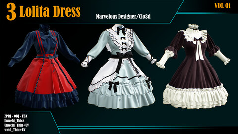 3 Lolita Dress_VOL 01 (Marvelous/CLO +ZPRJ +OBJ+FBX+UV)