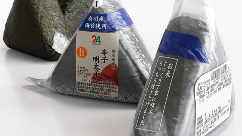 Spicy Pollock Roe Onigiri Rice Ball at Convenience Stores Low-poly 3D model