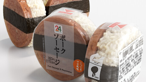 Sausage Onigiri Rice Ball at Convenience Stores Low-poly 3D model