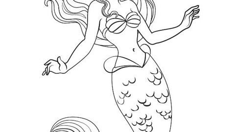 ariel disney character icon black white hand drawn line art cartoon sketch