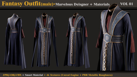 Fantasy Outfit-MALE- MD/Clo3d + Smart Material + 4K Textures + OBJ + FBX (vol 01)
