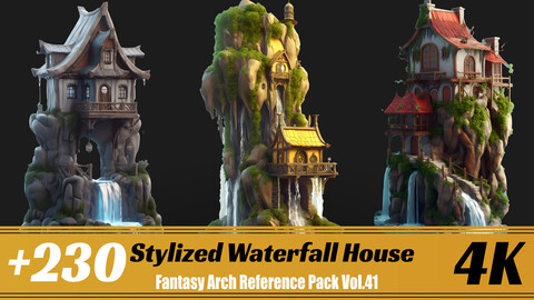 +230 Stylized Waterfall House | 4K | Environment Reference Pack Vol.41