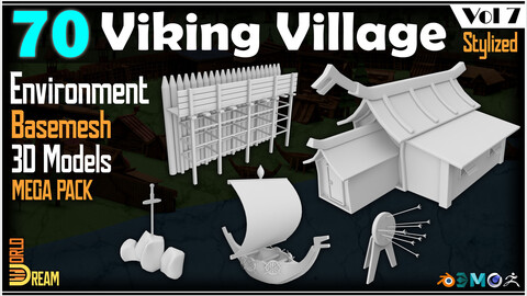 70 Viking Village Environment Basemesh 3D Models | Stylized | Vol 7