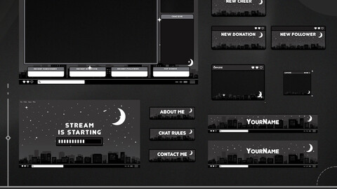 Animated Stream Package Overlay Black, Twitch Chat Box, Vtuber Overlay, Moon Twitch Overlay, Twitch Overlay, Cozy Stream Overlay, twitch overlay, stream overlay, free twitch overlays, overlays for editing, stream package, obs overlays, free stream overlays