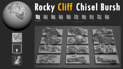20 Small Rocky Cliff Scan Chisel Brush Pack Vol.1