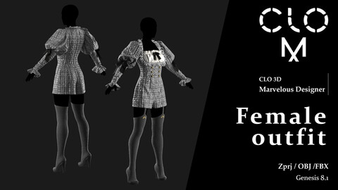 Female outfit / Marvelous Designer/Clo3D project file + OBJ, FBX