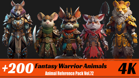 +200 Fantasy Warrior Animals | 4K | Animal Reference Pack Vol.72