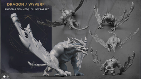 Stylized Dragon | Wyvern | Rigged Mesh,  Ready for Animation.