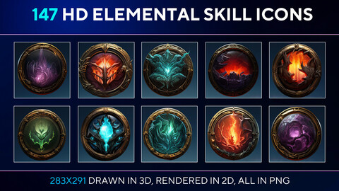 Essential Arsenal: 147 HD Elemental Skill Icons for Immersive Gaming