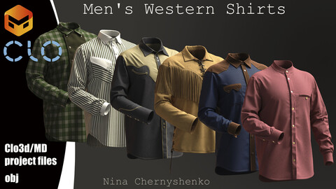 Men's Western Shirts. Marvelous Designer/Clo3d project + OBJ.