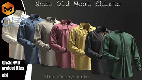 Mens Old West Shirts. Marvelous Designer/Clo3d project + OBJ.