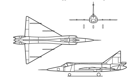 Convair F-102A Delta Dagger 3-view line art-svg vector file