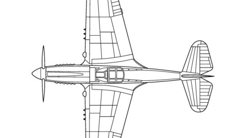 Curtiss P-40E 3-view-svg vector file